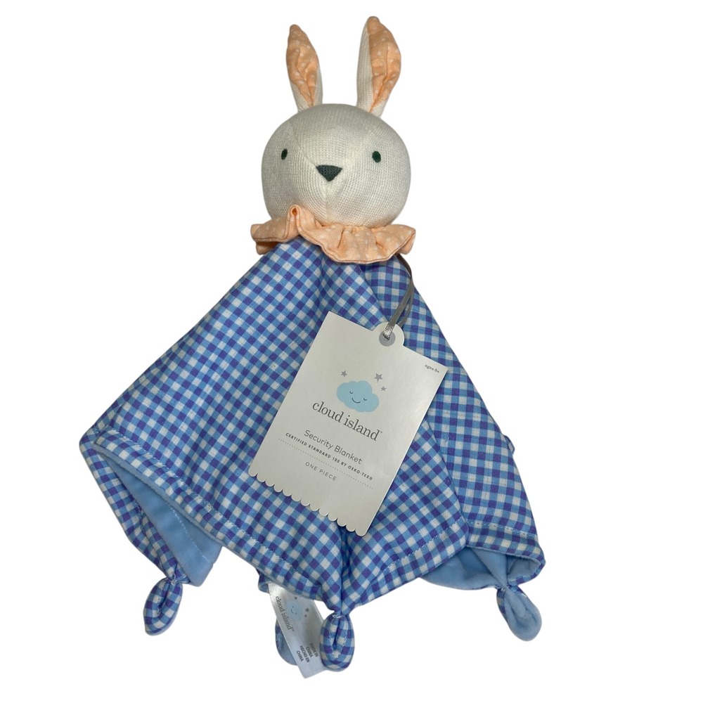 NEW Cloud Island Bunny Lovey 14" Security Blanket Blue Gingham 2024